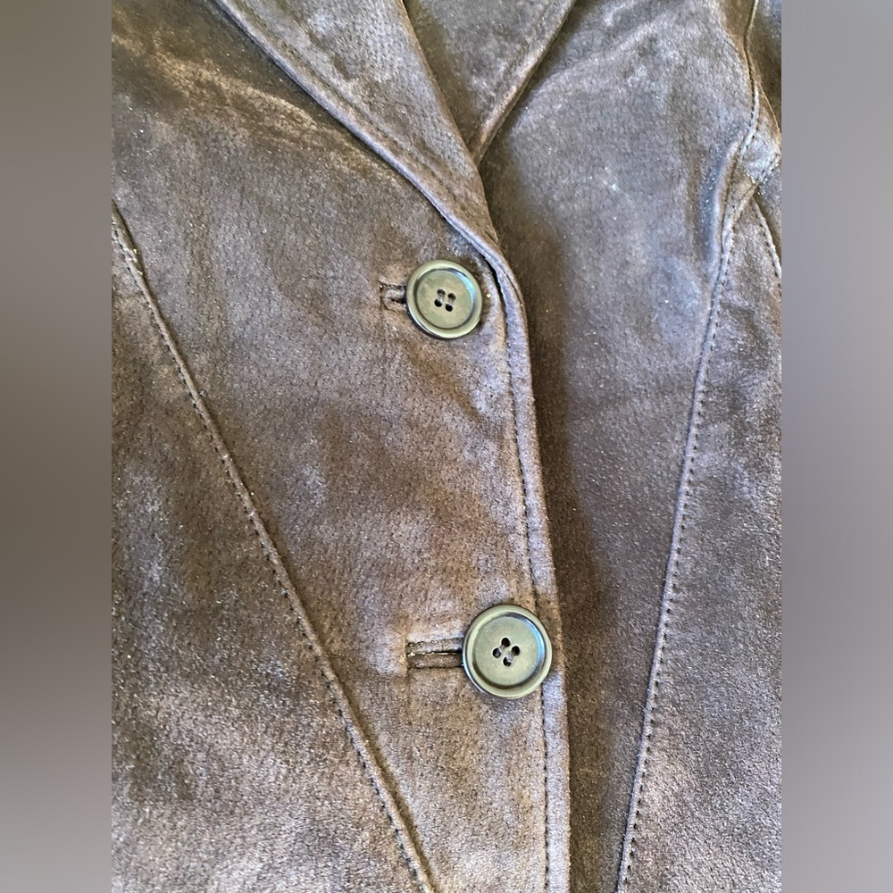 Siena Suede Jacket Womans Size 4 Brown Leather 2 Button Pockets Y2K Vintage - Picture 16 of 16